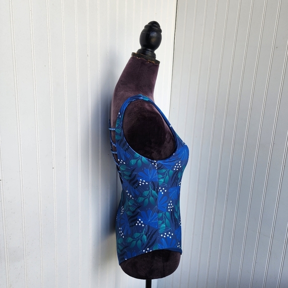 NWOT One Piece Swimsuit Navy Floral Scoop Neck Strappy Straps Lined Cups M - Picture 5 of 14